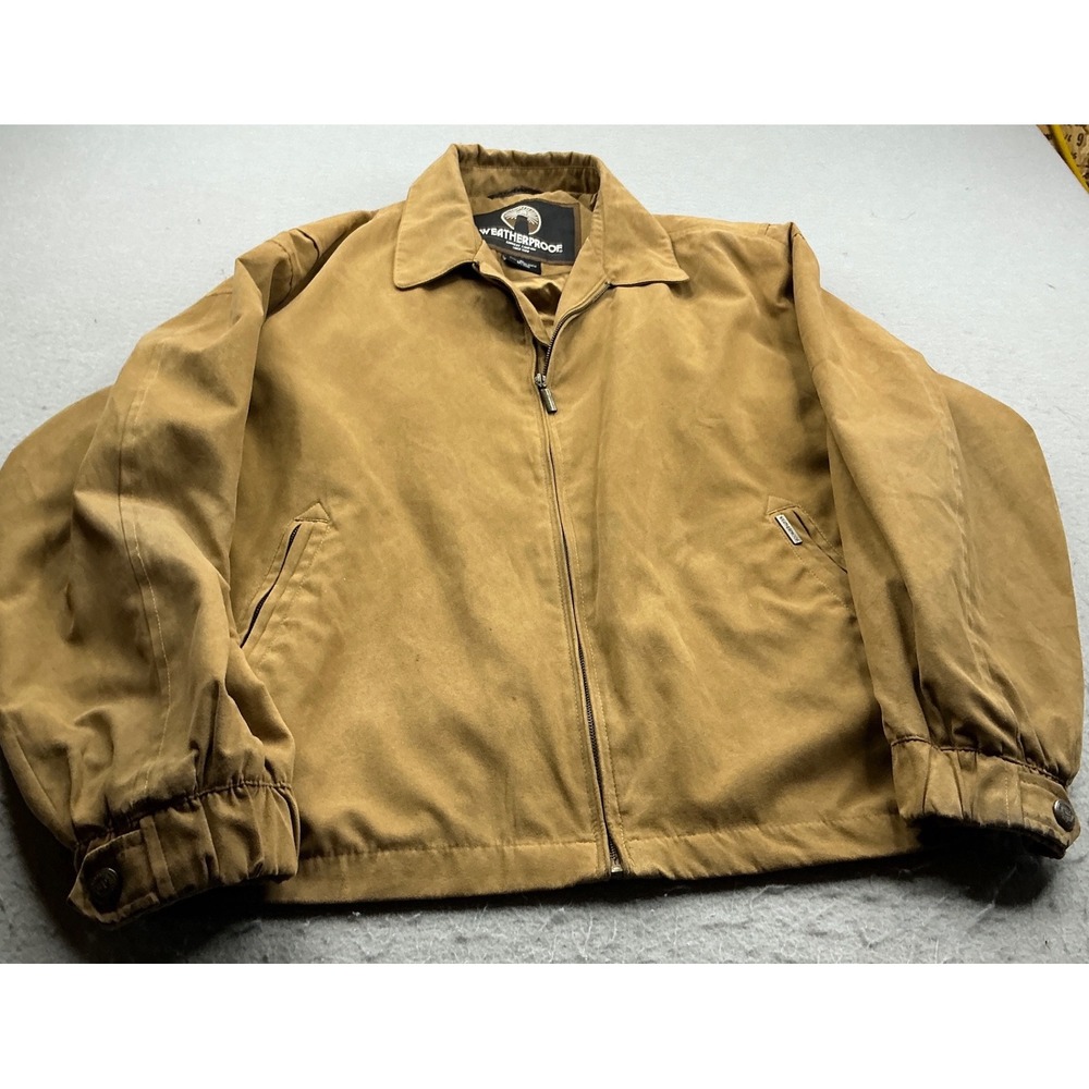 Weatherproof Harrington Jacket Tan Microfiber Full Zip Mens XL Casual Classic